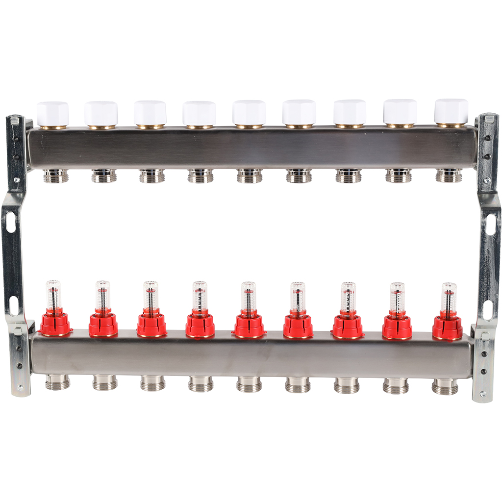 Коллектор из нержавеющей стали с расходомерами ROMMER 9 выходов, RMS-1200-000009