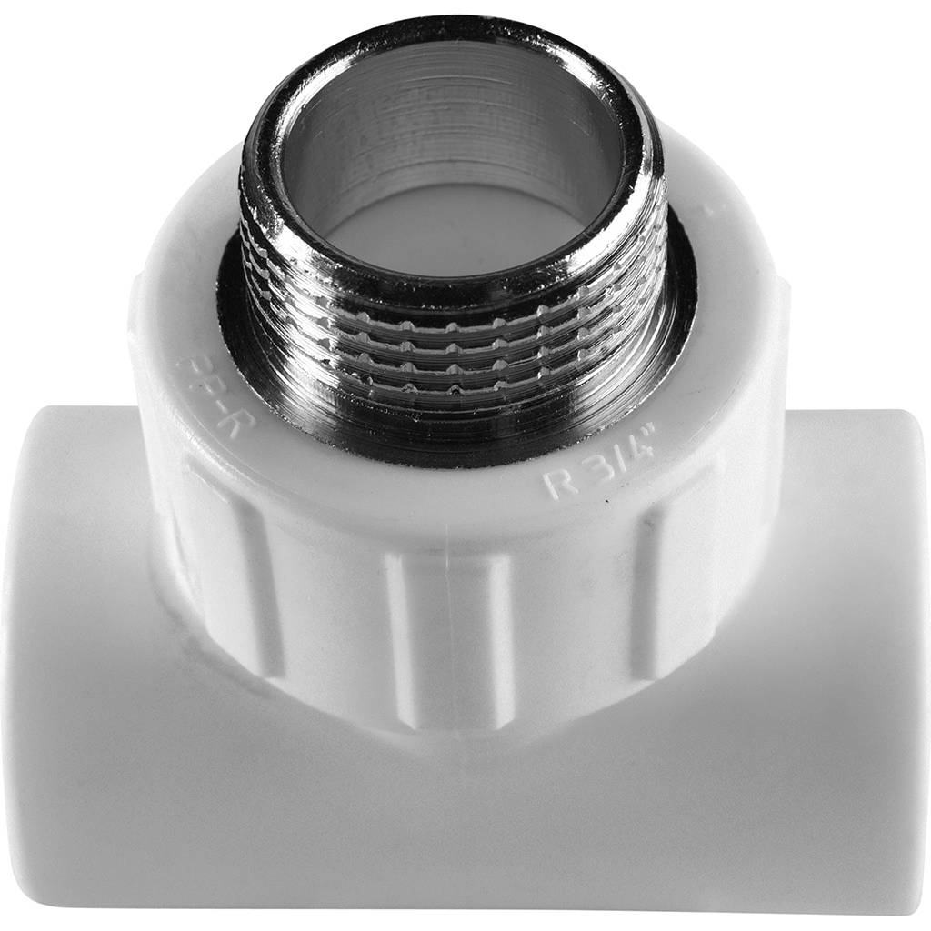 Тройник Политэк 25x3/4 с наружной резьбой для полипропиленовых труб под сварку (цвет белый), 9510002534