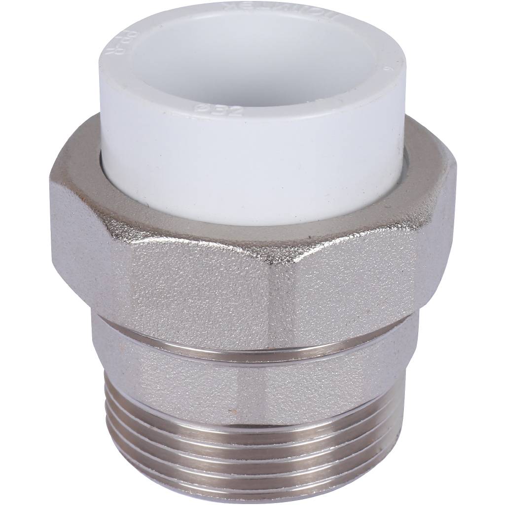 Муфта разъемная с наружной резьбой Политэк 32х1 1/4 для полипропиленовых труб под сварку (цвет белый), 9800003214