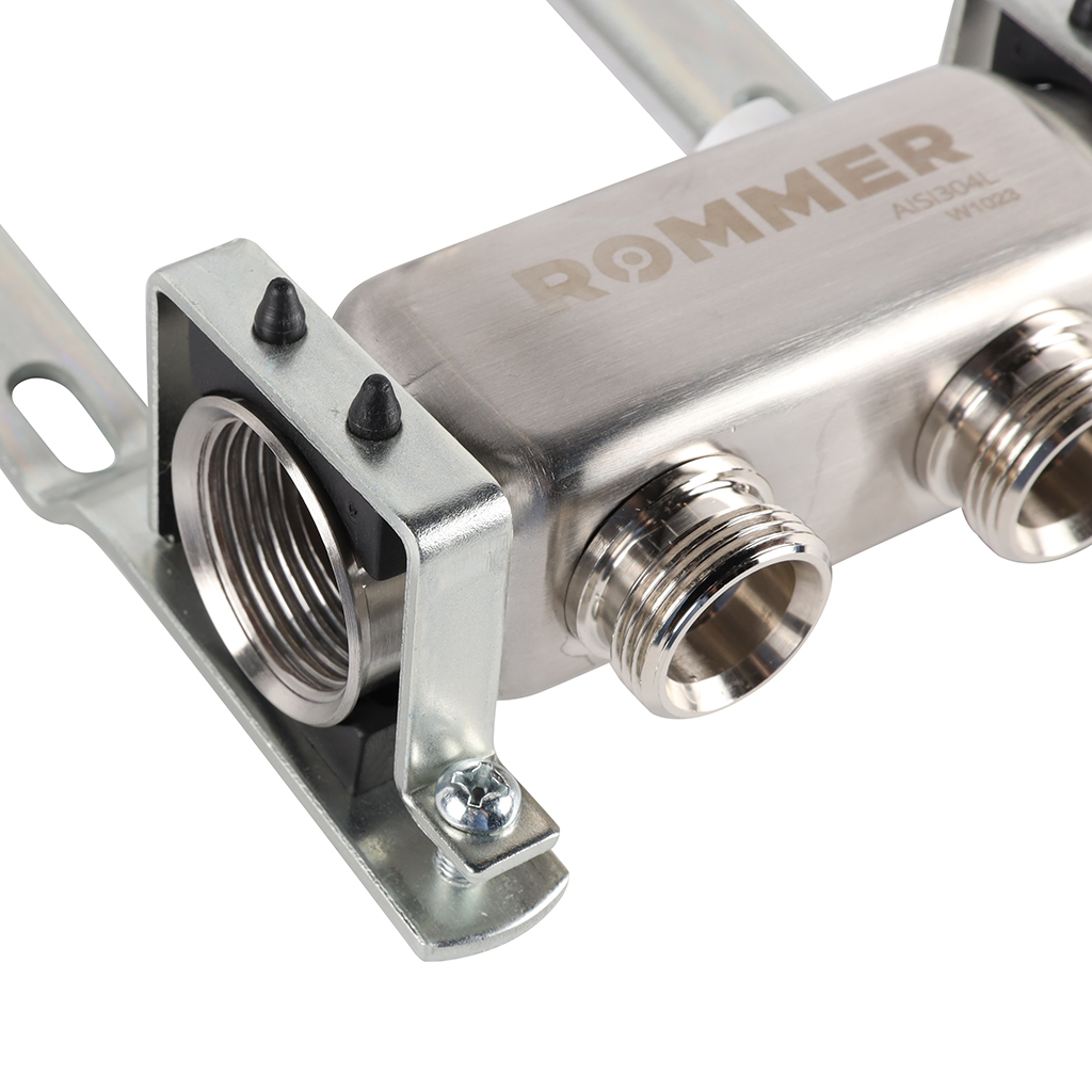 Коллектор из нержавеющей стали ROMMER для радиаторной разводки 2 выхода, RMS-4401-000002