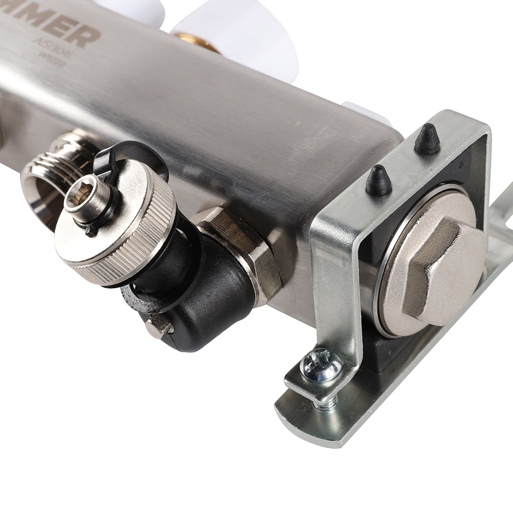 Коллектор из нержавеющей стали без расходомеров ROMMER, с клапаном вып. воздуха и сливом 4 выхода, RMS-3201-000004