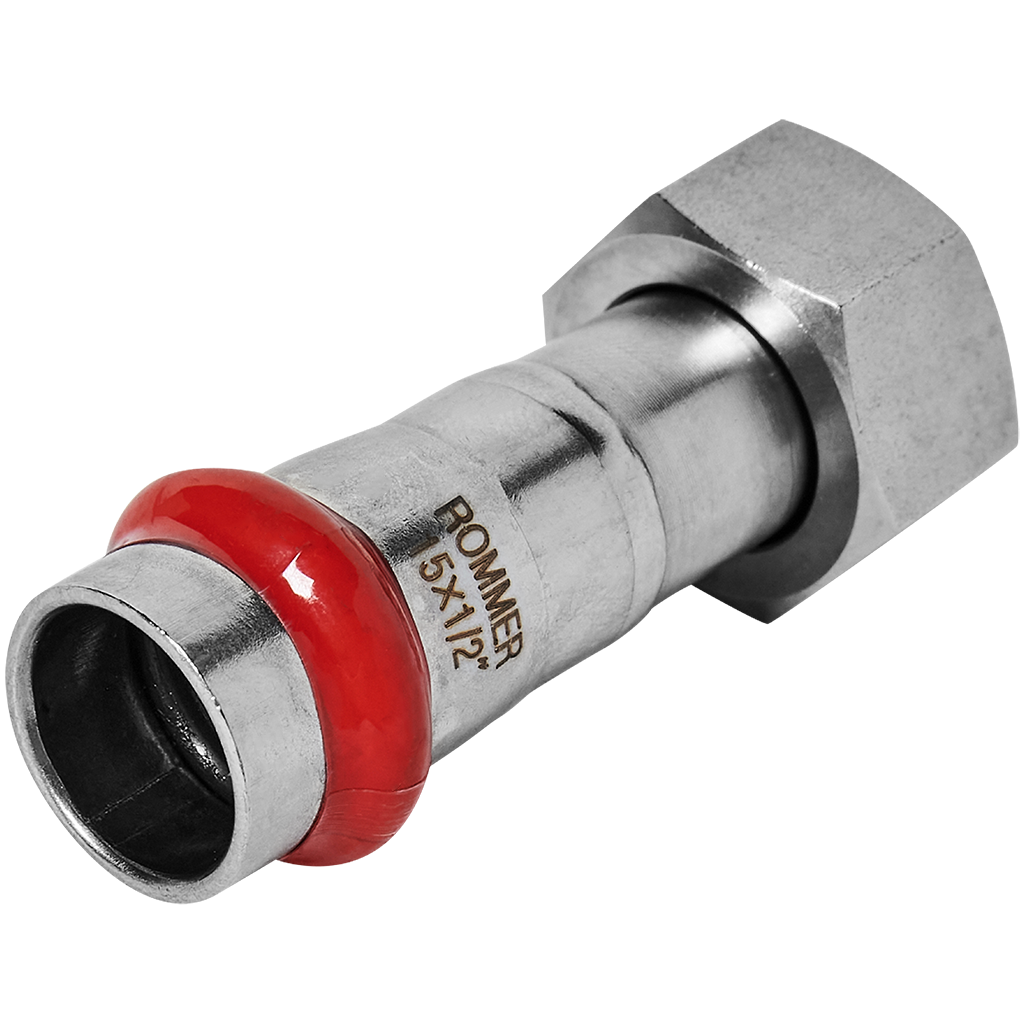 Переходник ROMMER с накидной гайкой-ВР 15х1/2 из нержавеющей стали прессовой