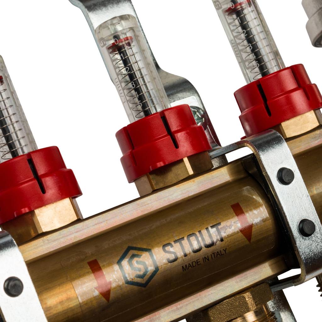 Распределительный коллектор из латуни с расходомерами STOUT 4 выхода, SMB 0473 000004