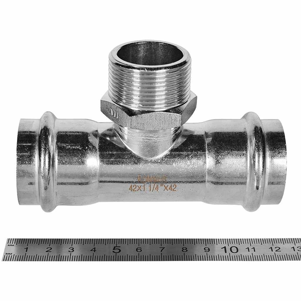 Тройник-Переходник ROMMER ВПр-НР, 42х11/4, из нержавеющей стали прессовой, RSS-1016-042114