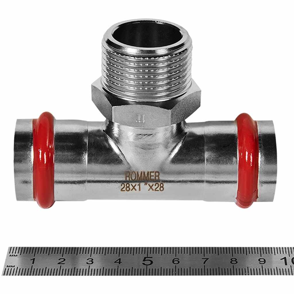 Тройник-Переходник ROMMER ВПр-НР, 28х1, из нержавеющей стали прессовой, RSS-1016-000281