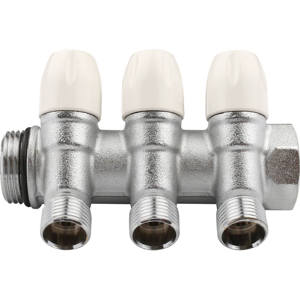 Коллектор с регулировочными вентилями TIEMME 1 х1/2 на 3 выхода (хром.)