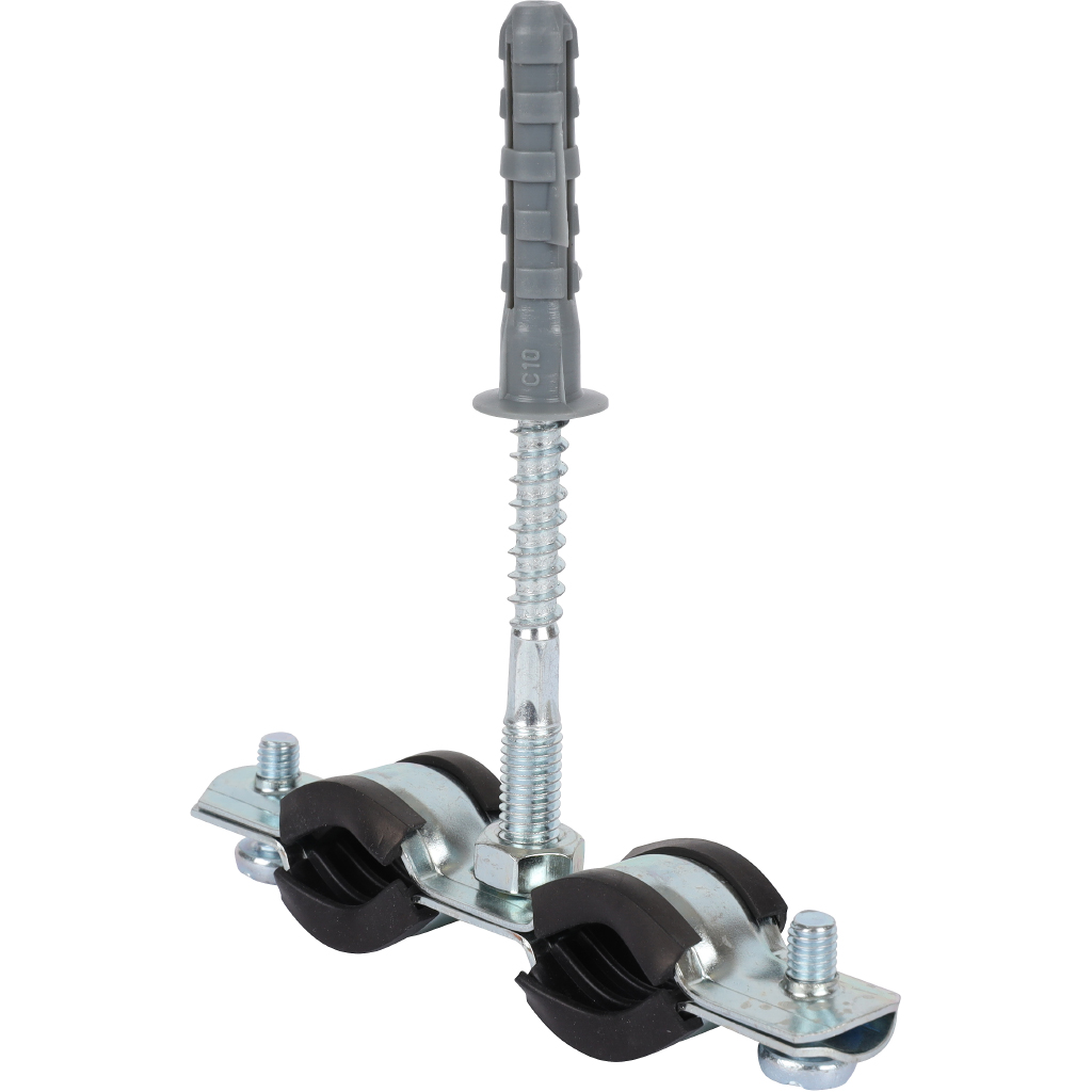 Комплект двойной хомут для труб STOUT хомут+шпилька шуруп +дюбель пластиковый 3/8 (15-19), SAC-0020-200038