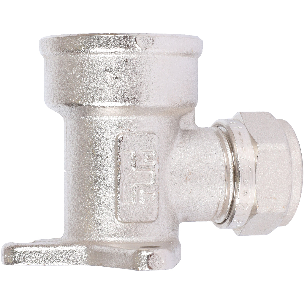 Угольник TIEMME с внутренней резьбой с креплением (16х2.0х3/4) для металлопластиковых труб винтовой, 1600096