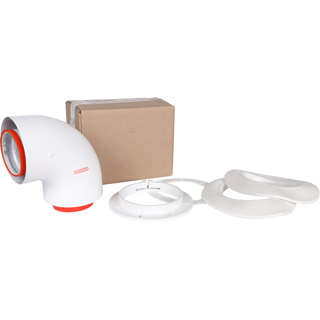 Начальный участок традиц. 90° коакс. ROMMER D60(м-м)/100(п-п) (Bosch, Buderus, Navien S/C/E, Baxi ECO Nova/Classic, Лемакс)в комплекте фланец, RCA-6010-240190