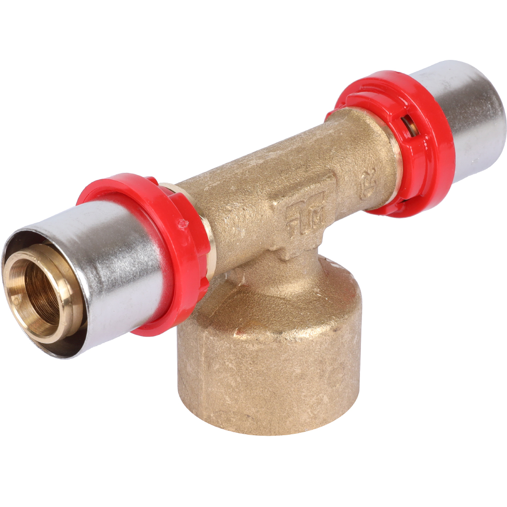 Тройник TIEMME с внутренней резьбой 20х3/4x20 для металлопластиковых труб прессовой, 1650079