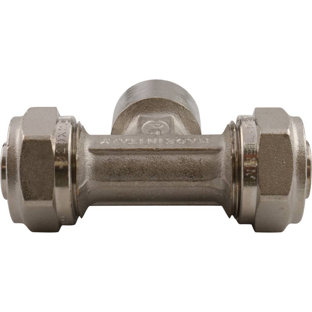 Тройник TIEMME с внутренней резьбой (20х2.0х1/2) для металлопластиковых труб винтовой, 1600049