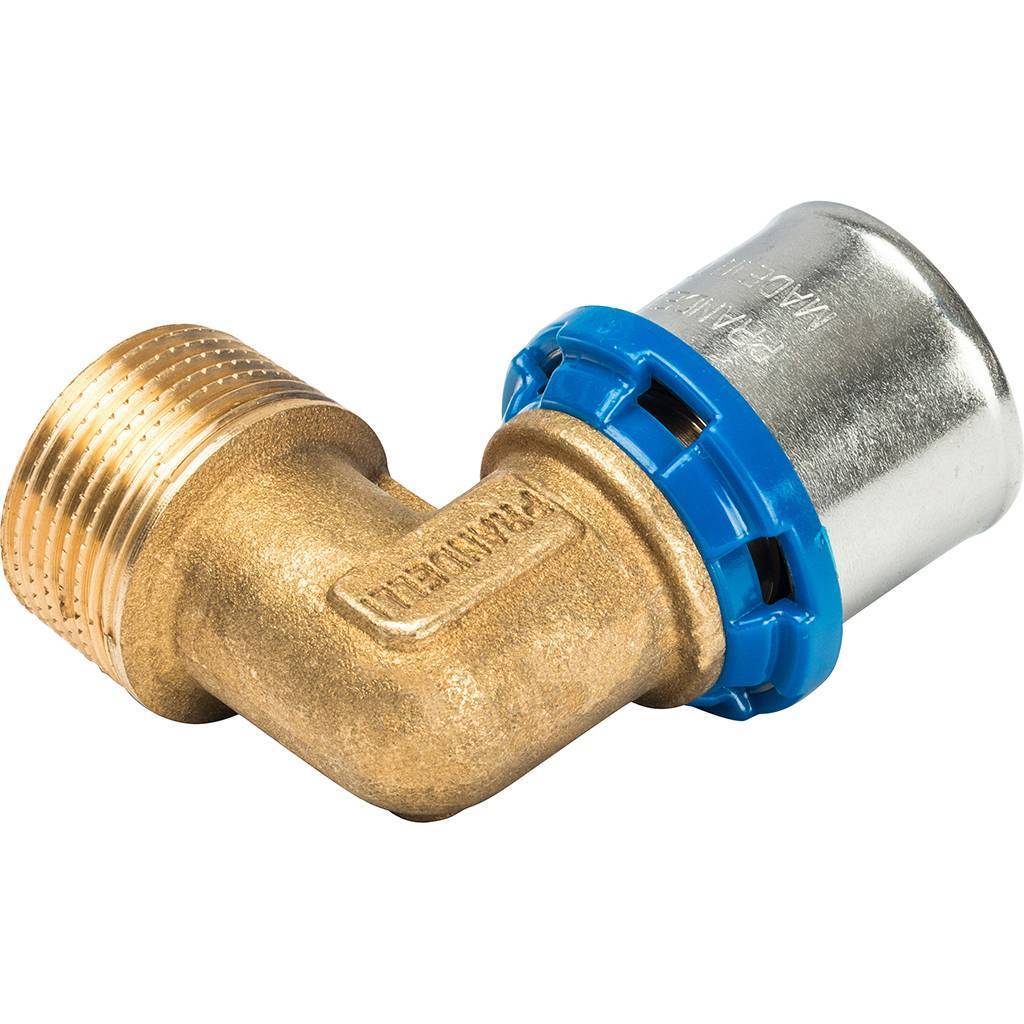 Угольник Prandelli Multyrama 90 с нар.рез.(26х3)х3/4 профиль H, TH, U для металлопластиковых труб прессовой, 509.05.12.6