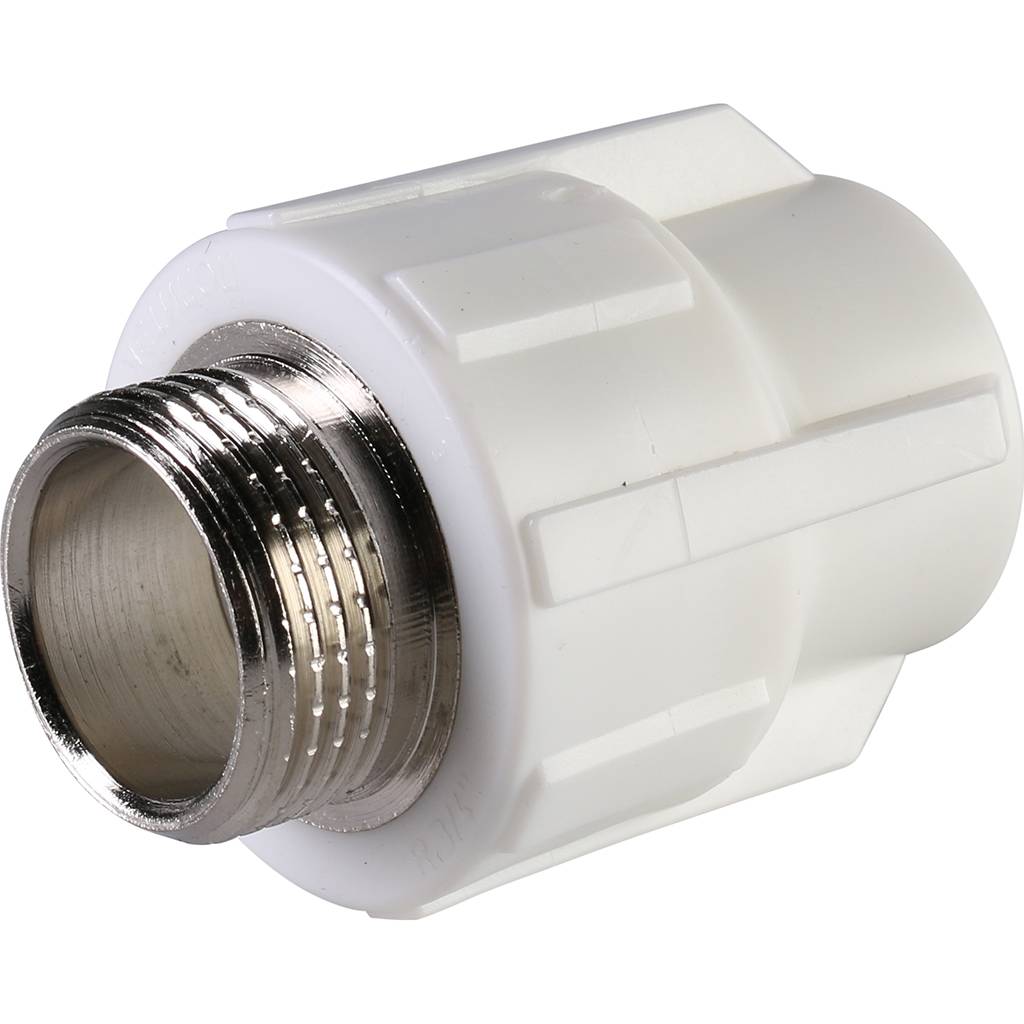 Муфта комбинированная Политэк 20х3/4 наруж. резьба для полипропиленовых труб под сварку (цвет белый), 9000002034