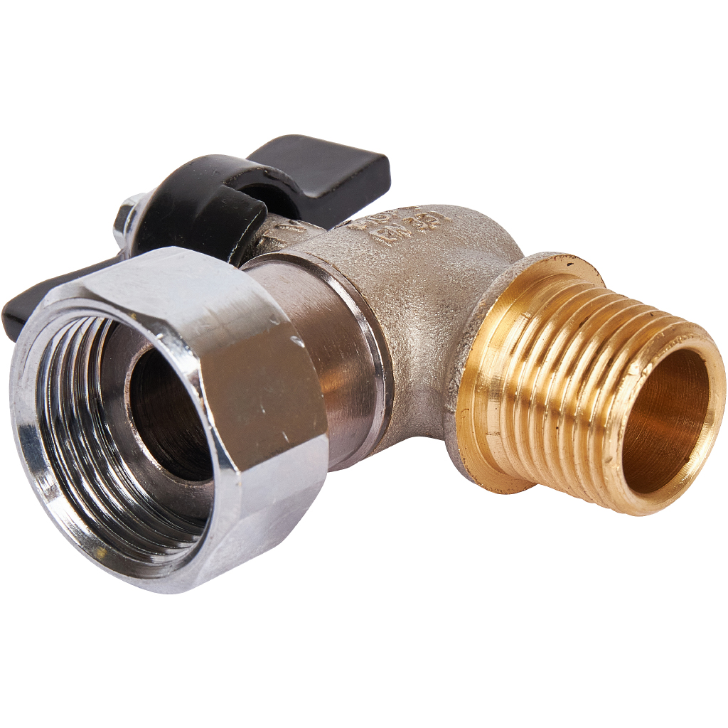 Кран шаровой STOUT 1/2x3/4 с накидной гайкой угловой, НР/накидная гайка, ручка бабочка, SVB-0010-001520