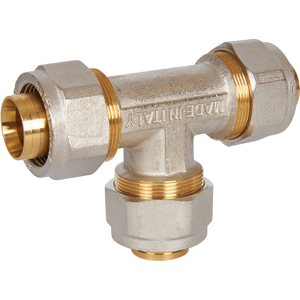 Тройник STOUT равнопроходный 32x32x32 для металлопластиковых труб винтовой, SFS-0009-000032