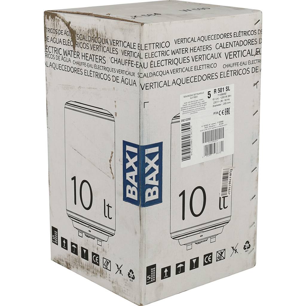 Водонагреватель накопительный 10 л. Baxi EXTRA R 501 SL вертикальный эмалированная сталь, A7110902
