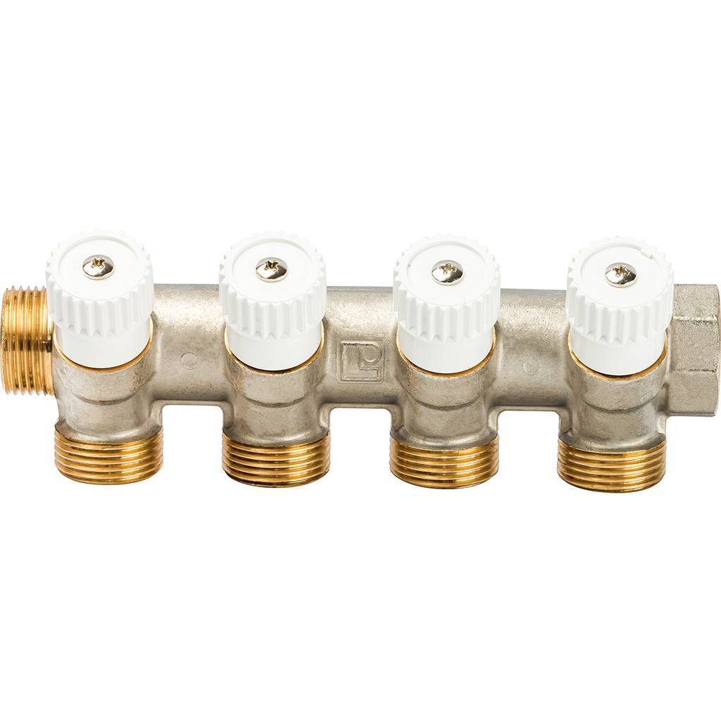 4-х ходовой коллектор LUXOR CP 454 (G3/4xG3/4 EK) с перекрывающими кранами для медной и пластиковой трубы