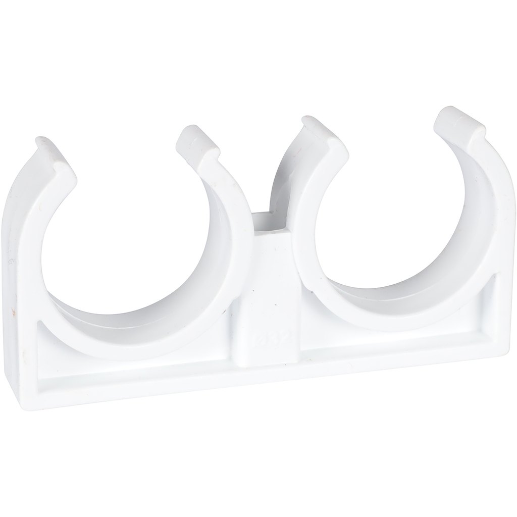 Двойное крепление Политэк d=32 для полипропиленовых труб под сварку (цвет белый), 9000020032