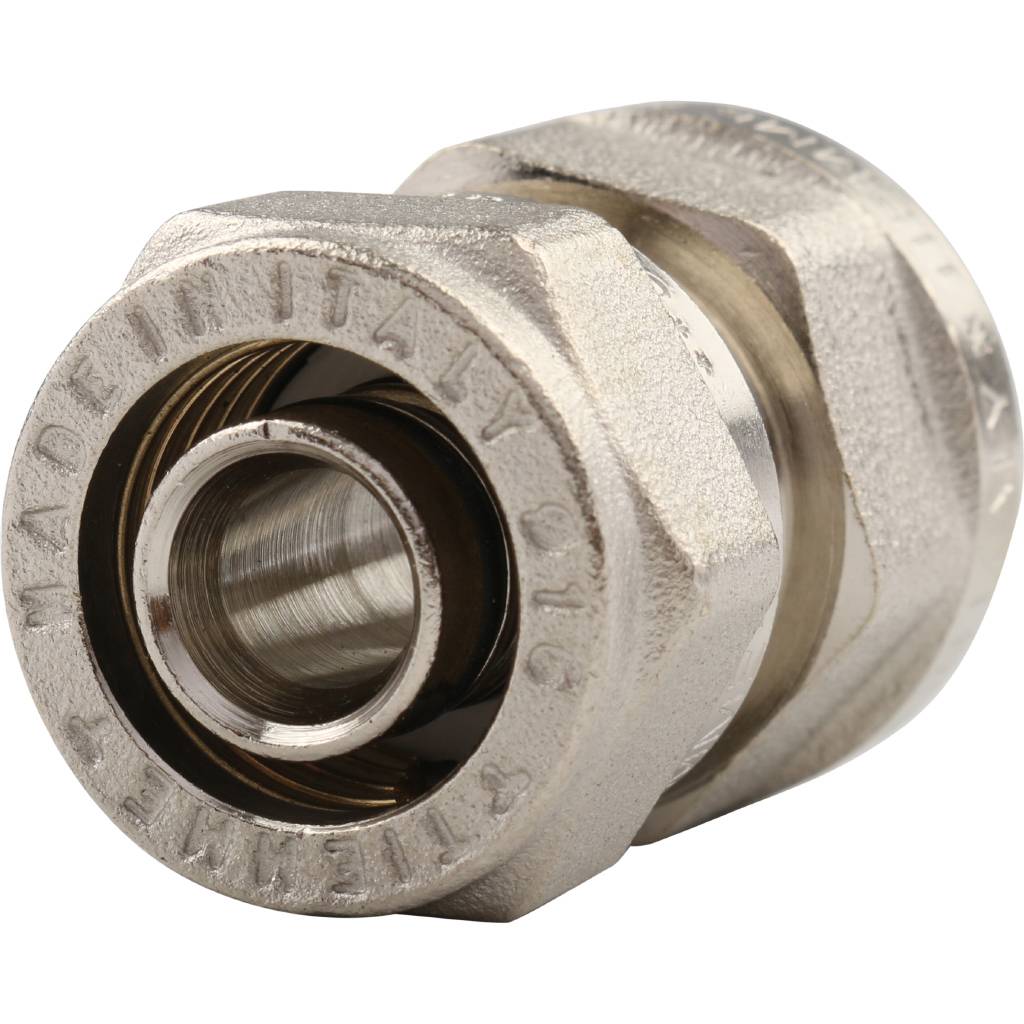 Муфта TIEMME с внутренней резьбой (16х2.0х1/2) для металлопластиковых труб винтовой, 1600004
