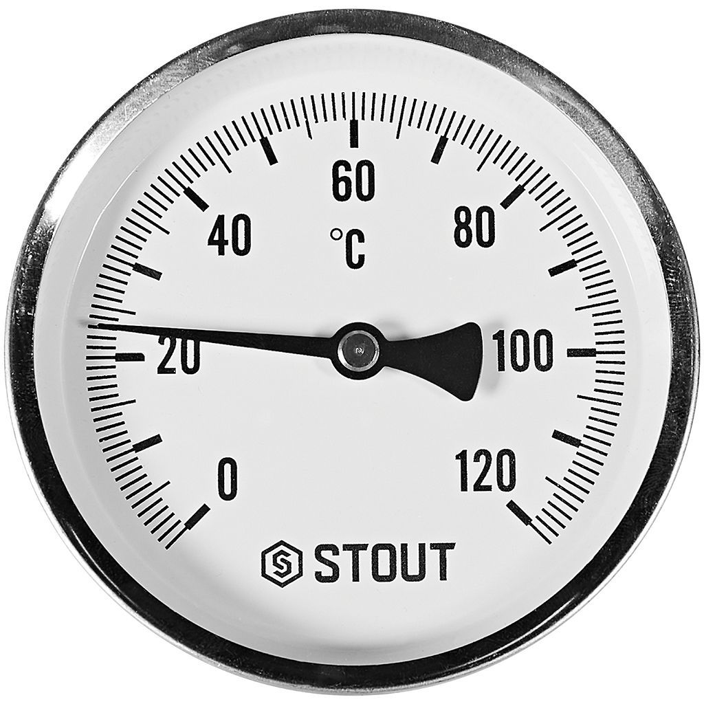 SIM-1001-105015 STOUT Термометр биметаллический осевой с погружной гильзой. Корпус Dn 100 мм, гильза 50 мм 1/2 , 0...120°С