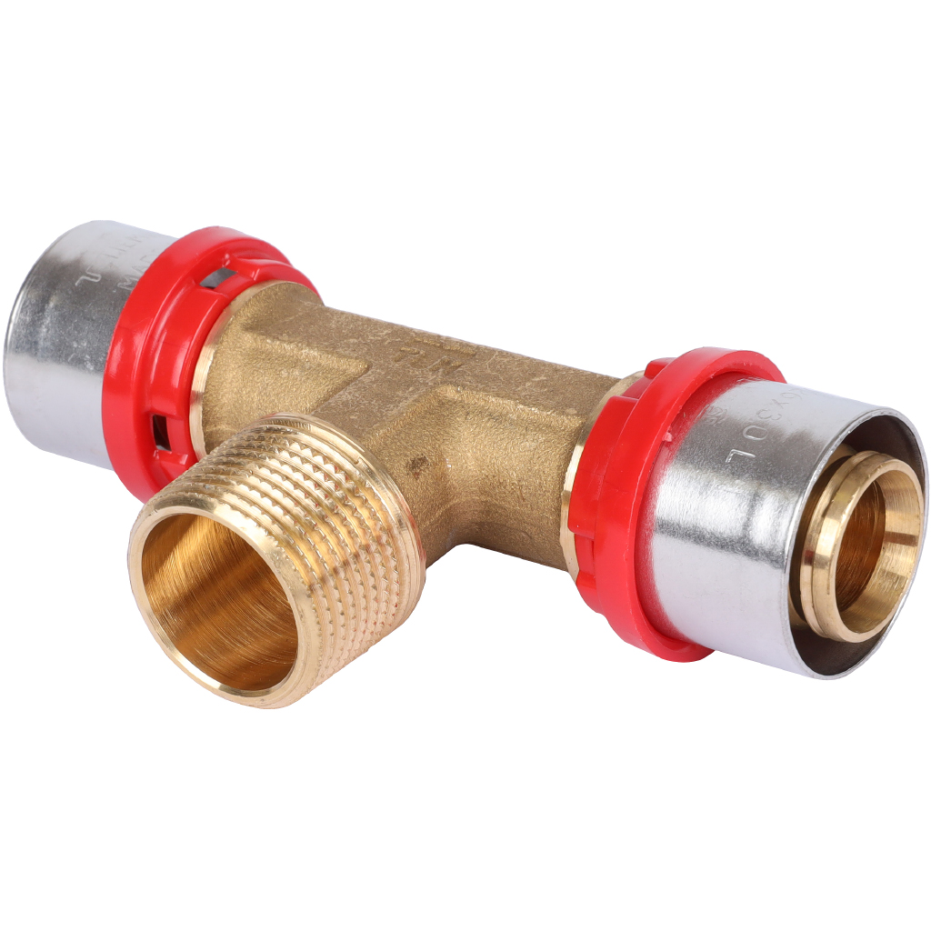 Тройник TIEMME с наружной резьбой 26x3/4x26 для металлопластиковых труб прессовой, 1650098