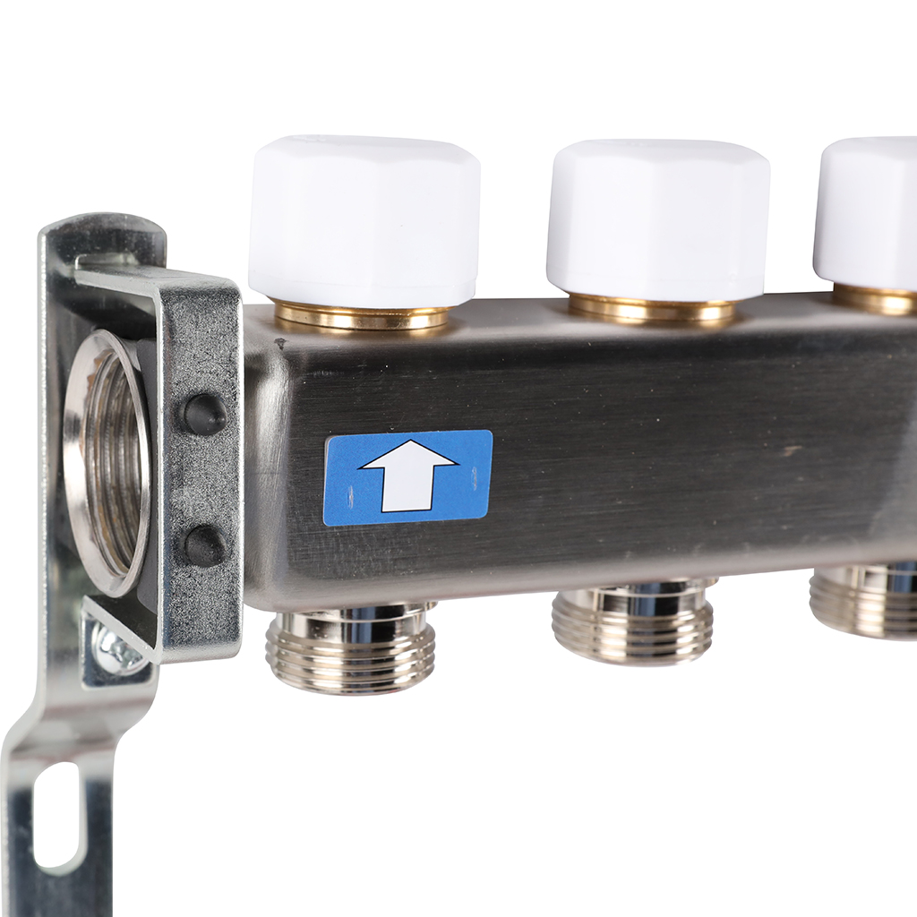 Коллектор из нержавеющей стали с расходомерами ROMMER, с клапаном вып. воздуха и сливом 7 выходов, RMS-1201-000007