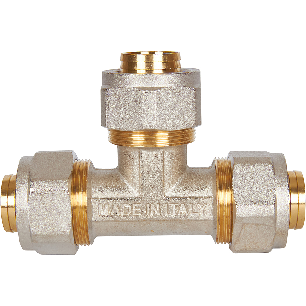 Тройник STOUT равнопроходный 32x32x32 для металлопластиковых труб винтовой, SFS-0009-000032