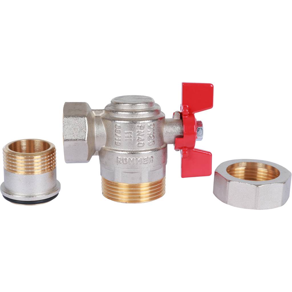 Кран шаровой ROMMER угловой с американкой 1 ВН/НР, ручка бабочка, RBV-0006-0610225