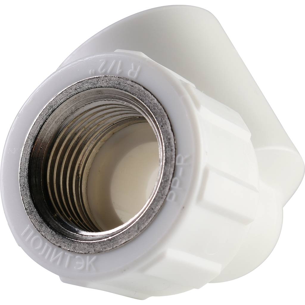 Угольник Политэк 25x1/2 с внутренней резьбой для полипропиленовых труб под сварку (цвет белый), 9400002512
