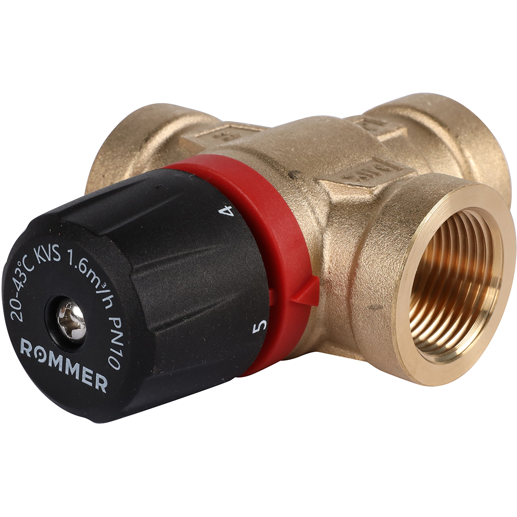 Термостатический смесительный клапан для систем отопления и ГВС ROMMER 3/4 ВР 20-43°С KV 1,6 (боковое смешивание)
