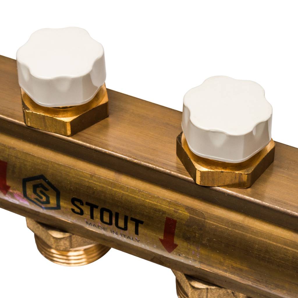 Распределительный коллектор из латуни без расходомеров STOUT 12 выходов, SMB 0468 000012