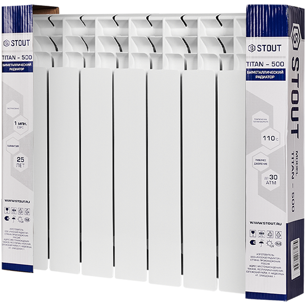 Радиатор биметаллический STOUT TITAN 500 7 секций боковое подключение (белый RAL 9016)