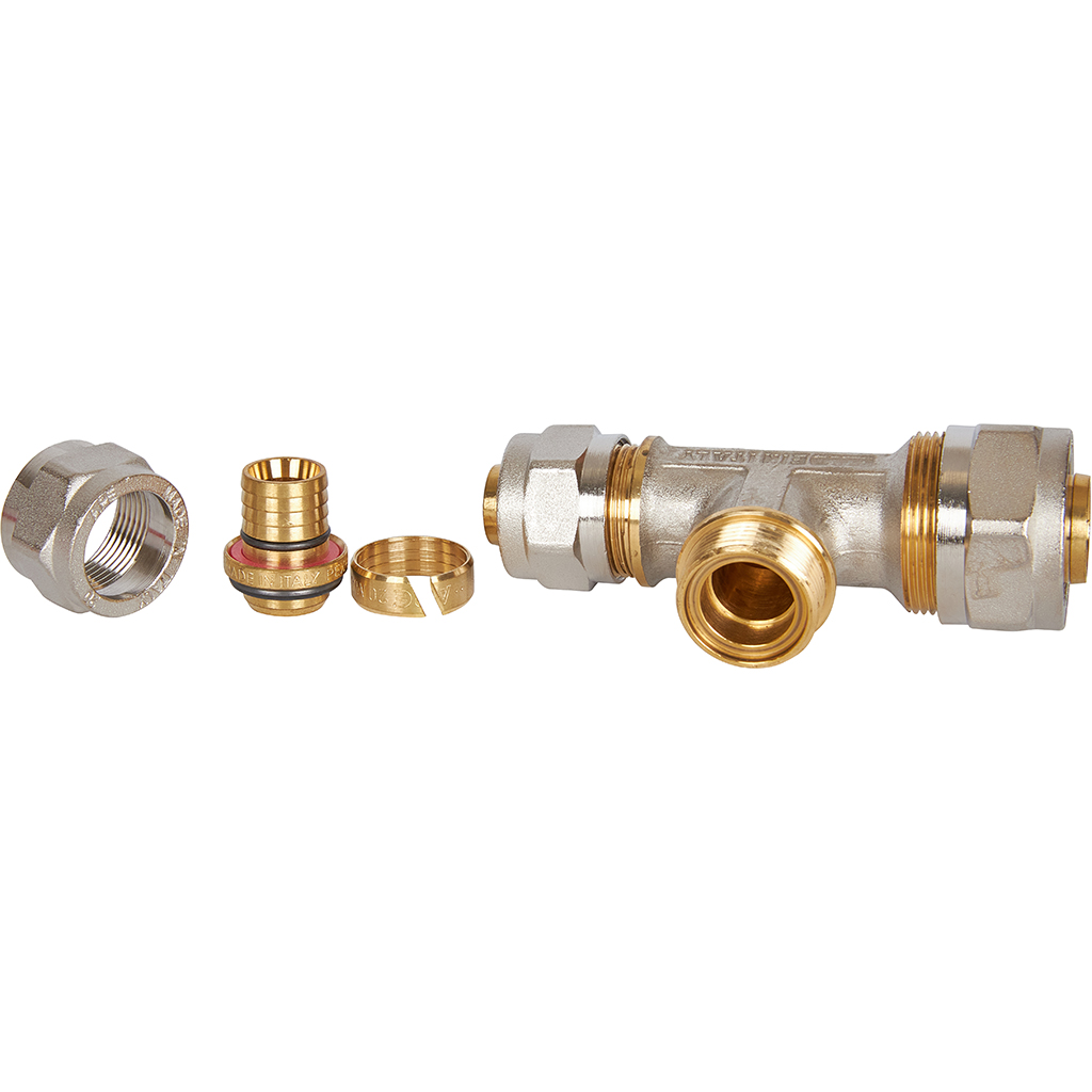 Тройник переходной STOUT 26х20х20 для металлопластиковых труб винтовой, SFS-0010-262020