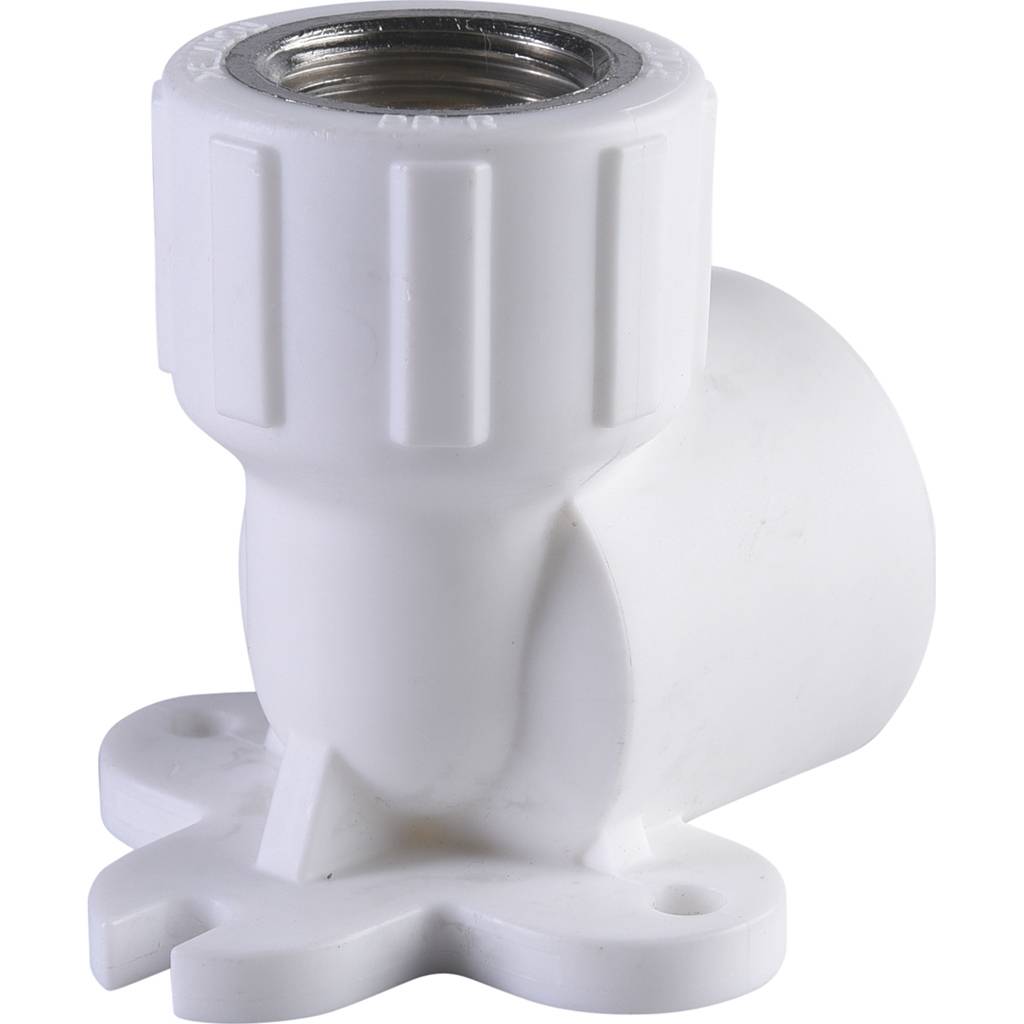 Угольник Политэк 25х1/2 с внутренней резьбой с креплением для полипропиленовых труб под сварку (цвет белый)