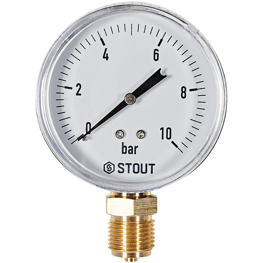 Манометр радиальный STOUT корпус Dn 80 мм 1/2 , 0...10 бар, кл.2.5