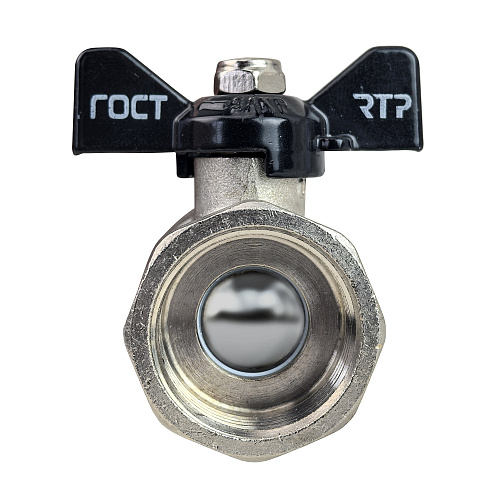 Кран шаровой ГОСТ ручка бабочка, латунь, внутренняя/наружная резьба  3/4,PN40 никель, RTP