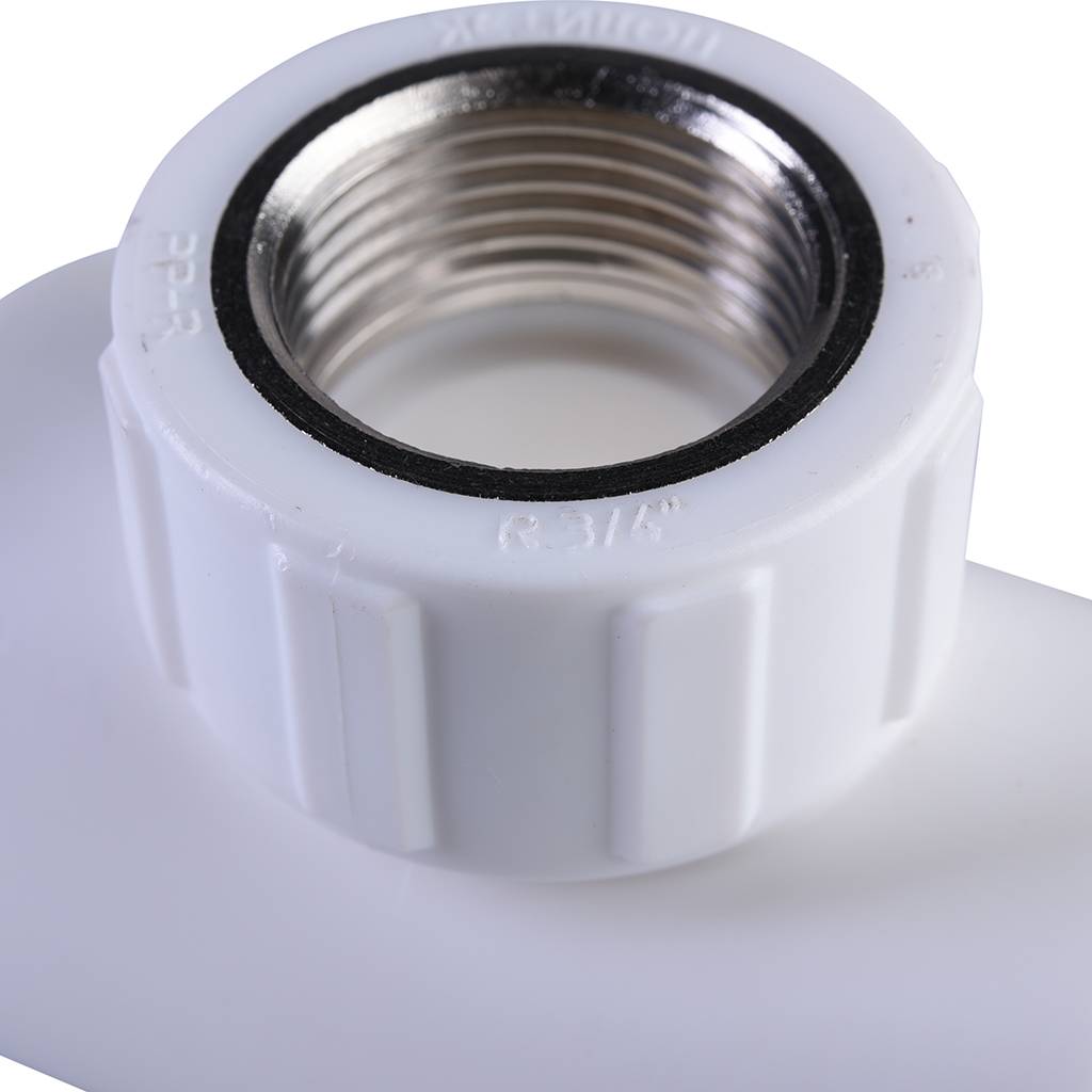 Тройник Политэк 32х3/4 с внутренней резьбой для полипропиленовых труб под сварку (цвет белый), 9500003234