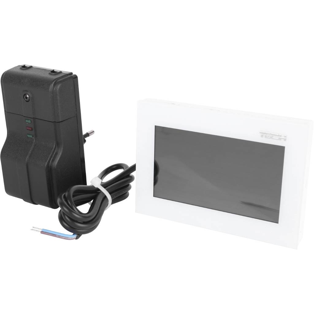 Комнатный двухпозиционный  регулятор цветной (стекло 2мм, скрытый монтаж) белый TECH, ST-283 C