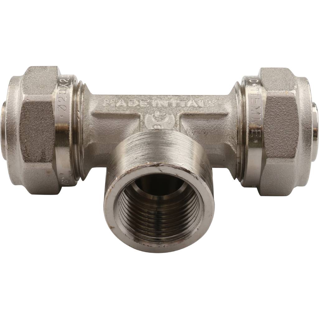 Тройник TIEMME с внутренней резьбой (20х2.0х1/2) для металлопластиковых труб винтовой, 1600049