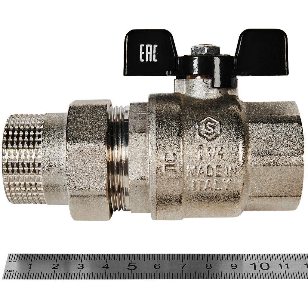 Кран шаровой полнопроходной с американкой STOUT ВР/НР ручка бабочка 1 1/4