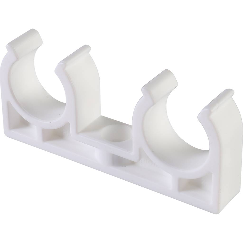 Двойное крепление Политэк d=20 для полипропиленовых труб под сварку (цвет белый), 9000020020