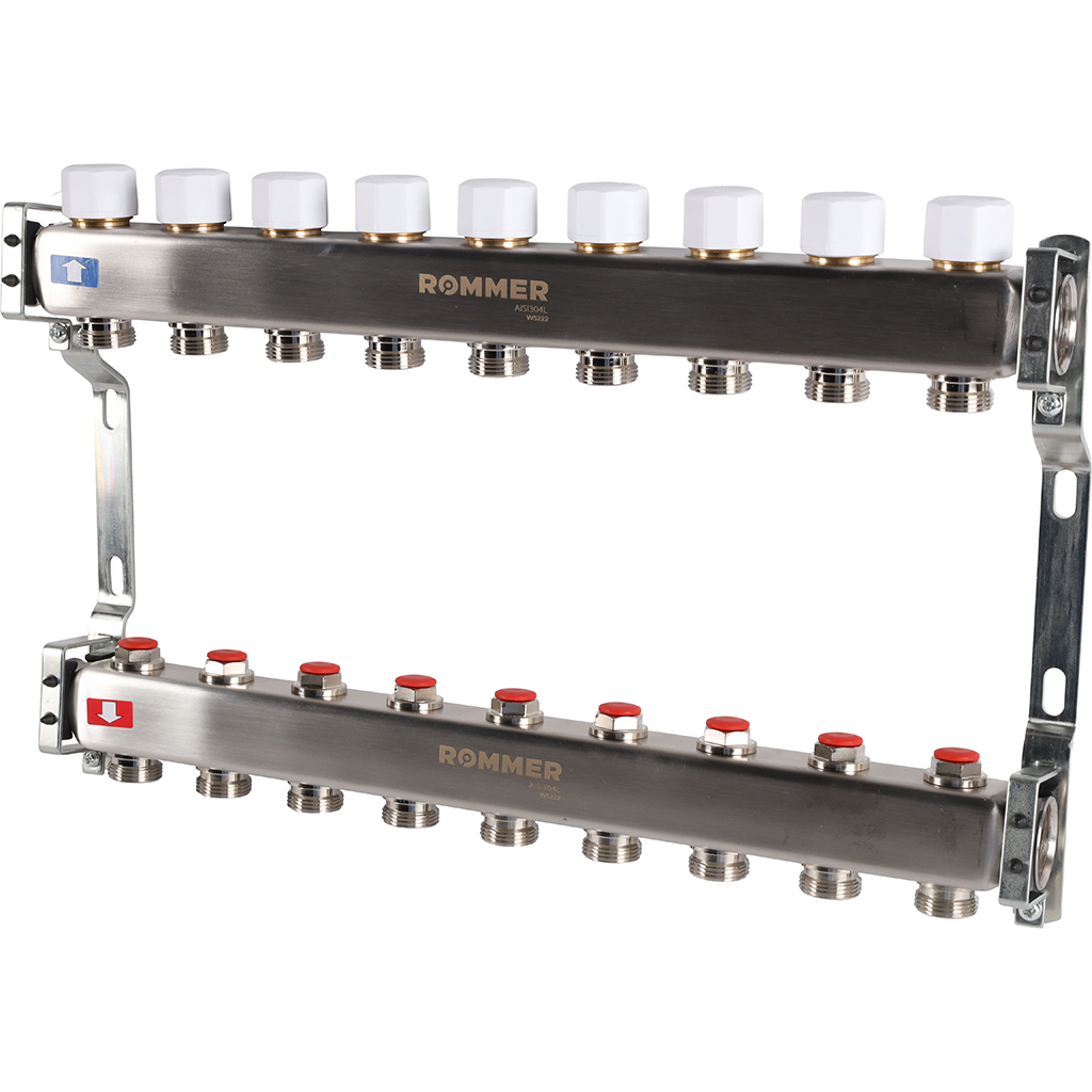 Коллектор из нержавеющей стали без расходомеров ROMMER 9 выходов