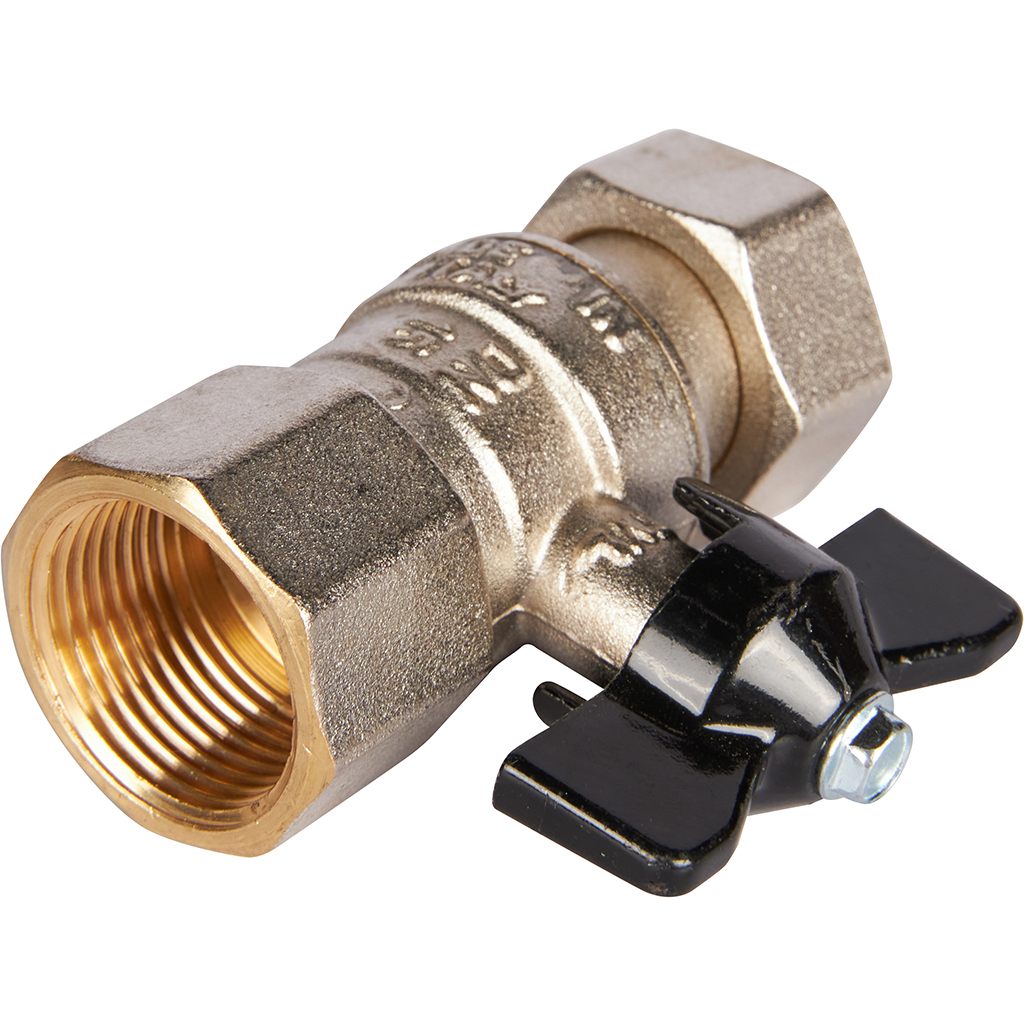 Кран шаровой STOUT с накидной гайкой ВР/накидная гайка, ручка бабочка 3/4x3/4