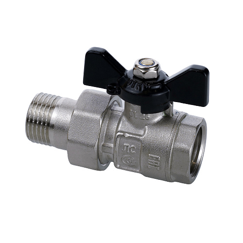 Кран шаровой ГОСТ с американкой ручка бабочка, латунь, внутренняя/наружная резьба 1,PN40 никель, RTP