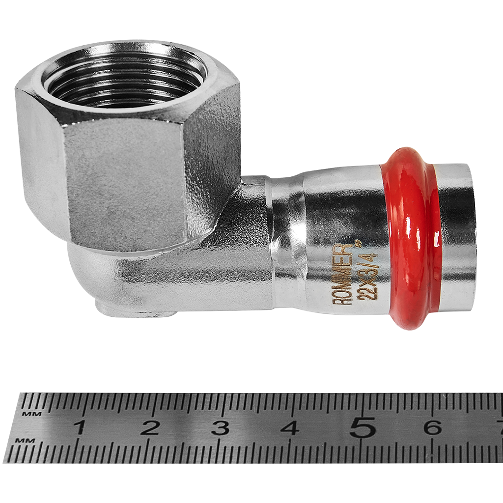 Угольник ROMMER-переходник-ВР, 22х3/4, из нержавеющей стали прессовой