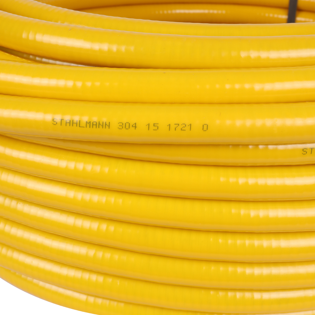 Труба гофрированная из нерж. Стали SS304 Stahlmann 15A, отожженная в оболочке желтая, SP3041502050