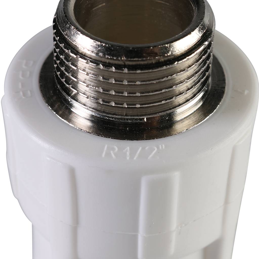 Муфта комбинированная Политэк 20х1/2 наруж. резьба для полипропиленовых труб под сварку (цвет белый), 9000002012