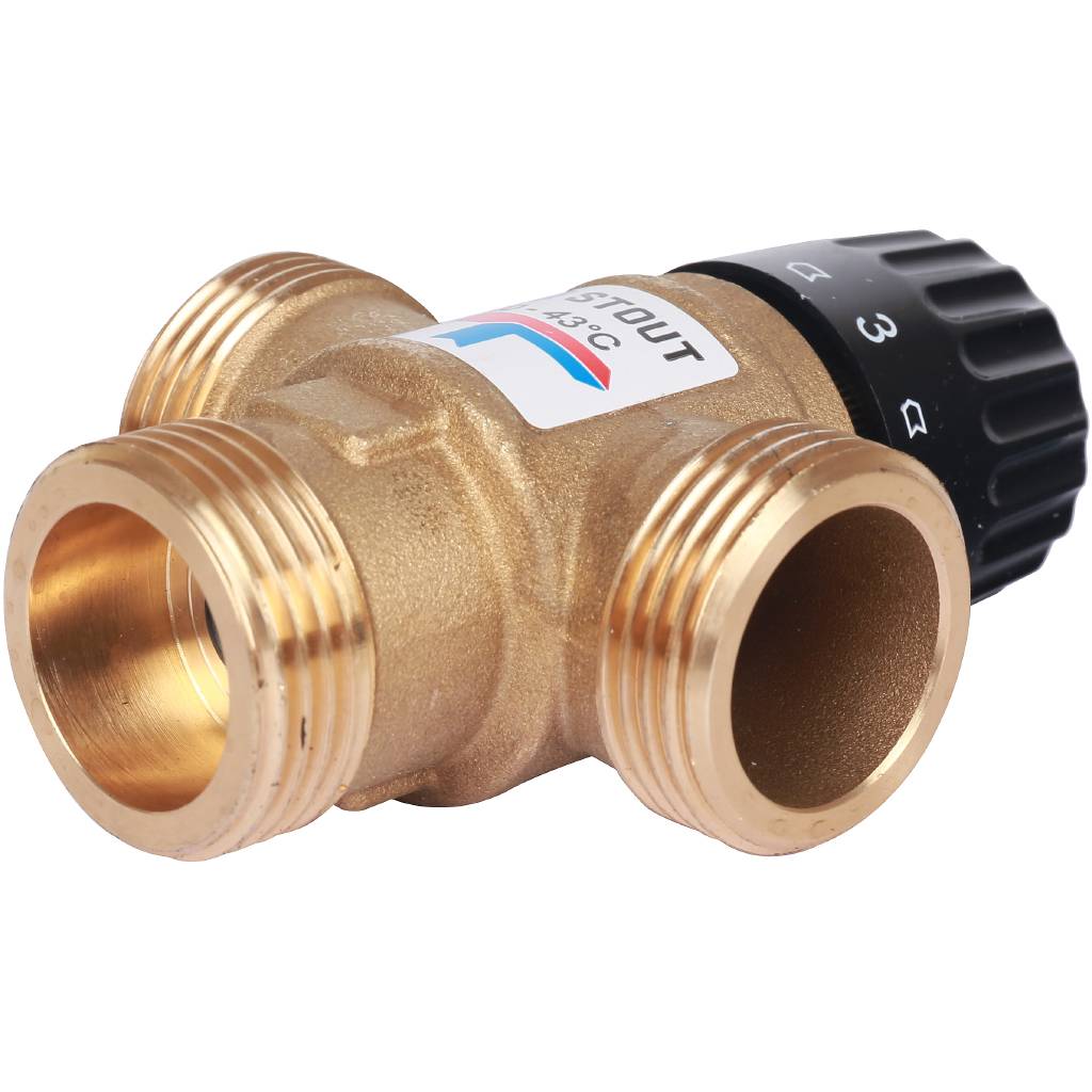 Термостатический смесительный клапан для систем отопления и ГВС STOUT G 1” M, 20-43°С KV 2,5 м3/ч, SVM-0120-254325