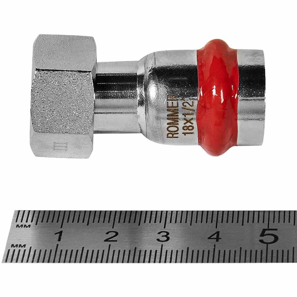 Переходник ROMMER с накидной гайкой ВПр-ВР, 18х1/2, из нержавеющей стали прессовой, RSS-1026-001812