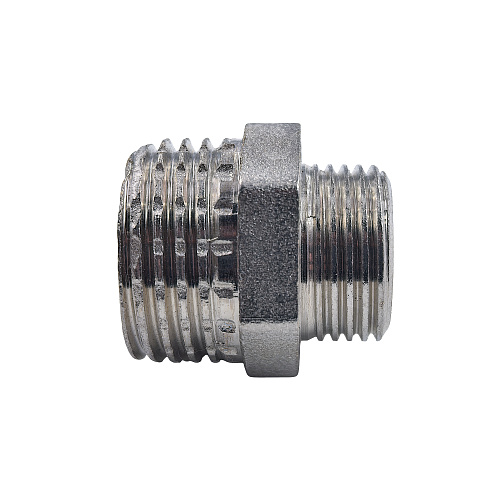 Ниппель переходной, латунь, наружная резьба 1/2х3/8, еврослот, никель, РТП